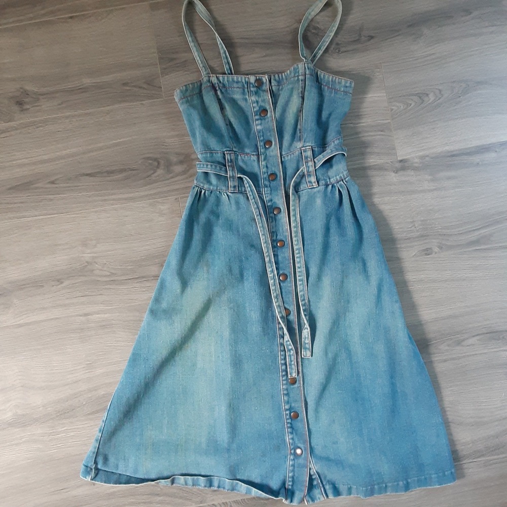 Joni Blair of California Vintage Denim Midi Dress Blue Button Front Belted Sz3